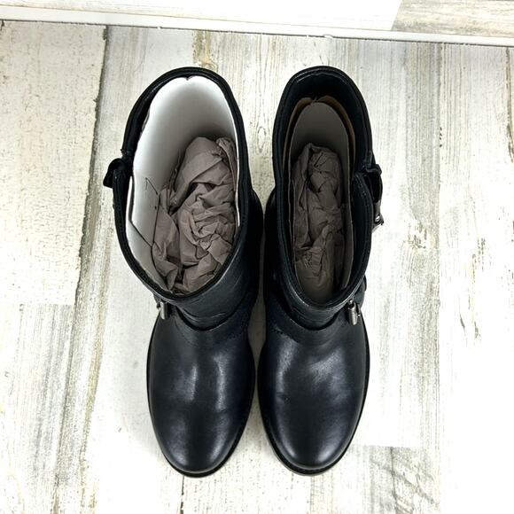 Michael Michael Kors Women’s 5.5 Jonas Black Leather Biker Moto Ankle Boots NEW - Picture 3 of 10